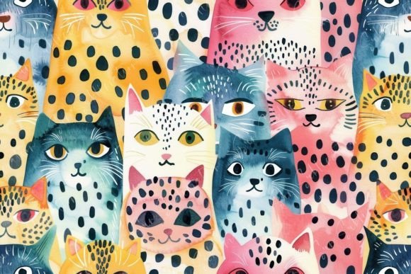 Colorful Cat Seamless Pattern