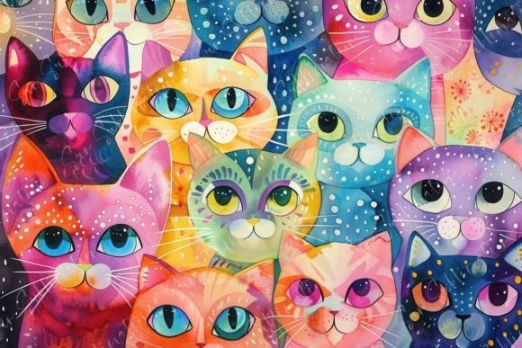 Colorful Cats Art: A Vibrant Digital Masterpiece