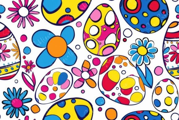 Colorful Easter Eggs and Flowers
