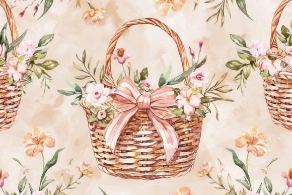 Floral Basket Pattern: A Charming Digital Illustration