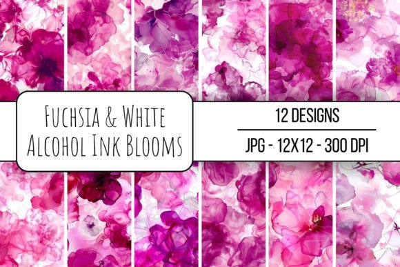 Fuchsia White Alcohol Ink Blooms: Elevating Digital Design with High-Resolution Abstract Art