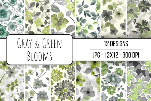 Gray Green Blooms Seamless Pattern