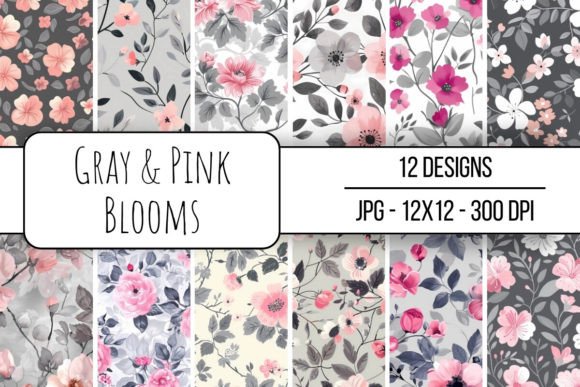 Gray Pink Blooms Seamless Pattern: Elevate Your Creative Projects with Versatile Digital Design