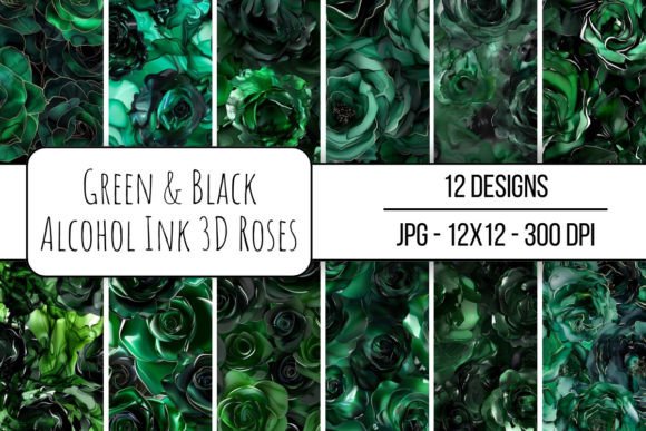 Green Black Alcohol Ink 3D Roses: Elevating Digital Design with High-Impact Visuals