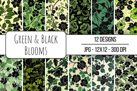 Green Black Blooms Seamless Pattern: Elevate Your Creative Projects with Instant Digital Assets