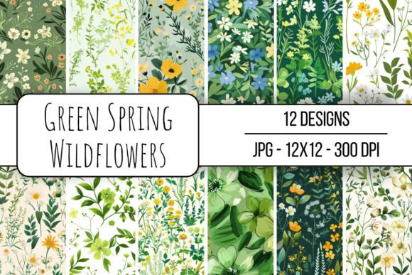 Green Spring Wildflowers: 12 Digital Backgrounds