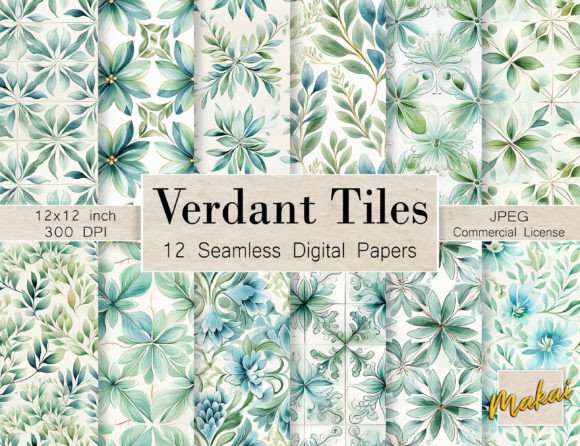 Hand Painted Green Tile Seamless Pattern