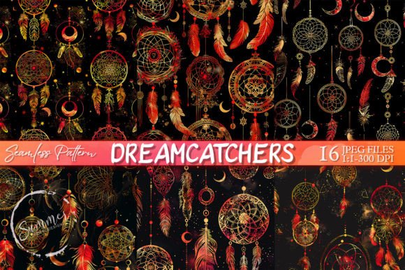 Red Gold Dreamcatcher Pattern Background