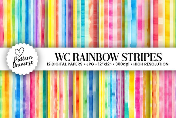 Watercolor Rainbow Stripes Digital Paper